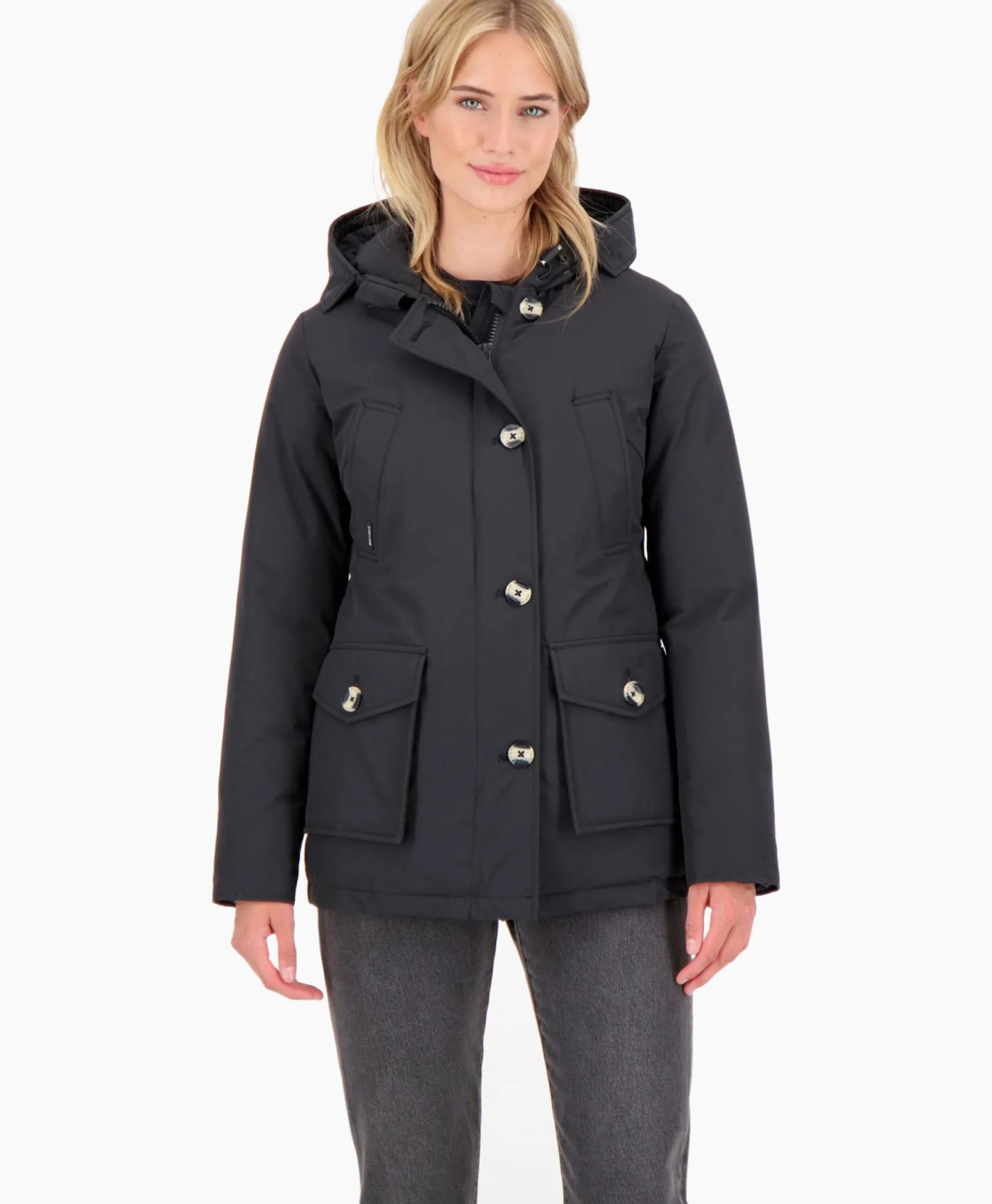 Store Gewatteerde Jas 4 Pocket Parka Zwart Dames Jassen