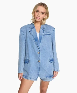 Cheap Blazer Woven Denim Blauw Dames Blazers