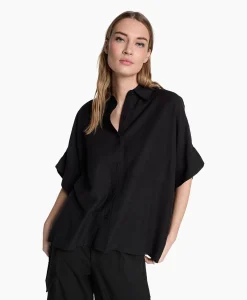 Best Blouse Woven Linen Oversized Zwart Dames Blouses