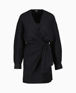 Store Jurk Ladies Woven Linen Look Wrap Dress Zwart Dames Bruiloftskleding