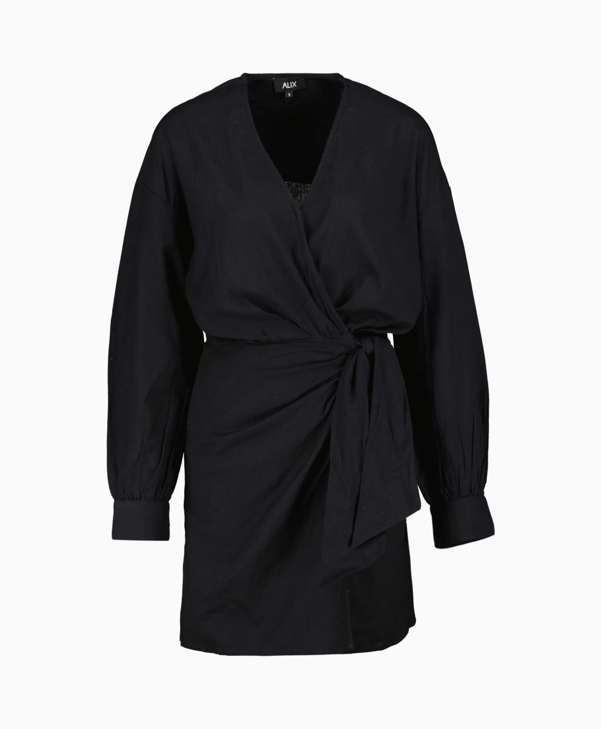 Store Jurk Ladies Woven Linen Look Wrap Dress Zwart Dames Bruiloftskleding