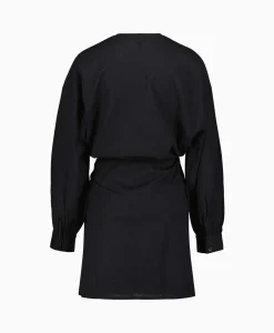 Store Jurk Ladies Woven Linen Look Wrap Dress Zwart Dames Bruiloftskleding