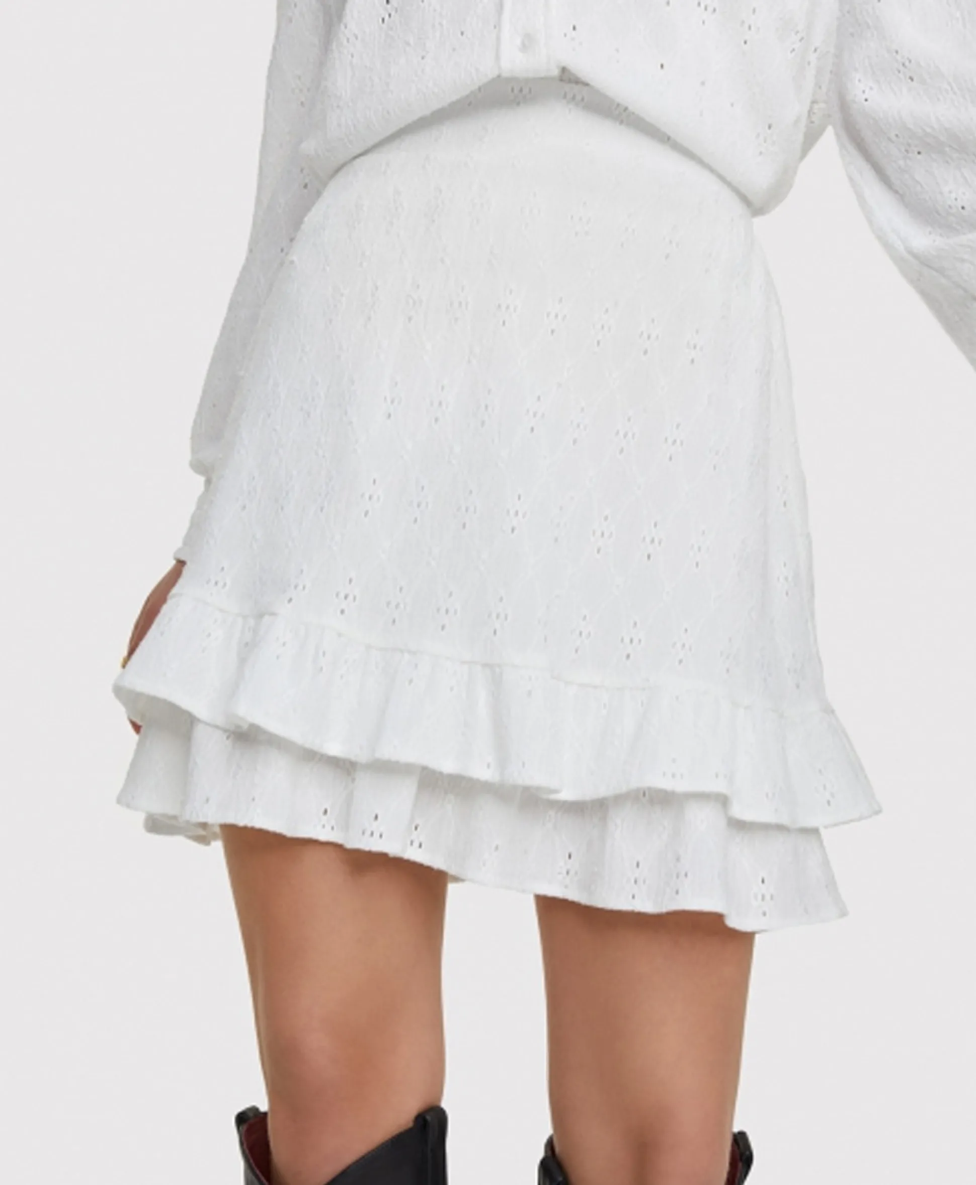 Best Sale Minirok Knitted Jersey Broderie Skirt Off White Dames Rokken