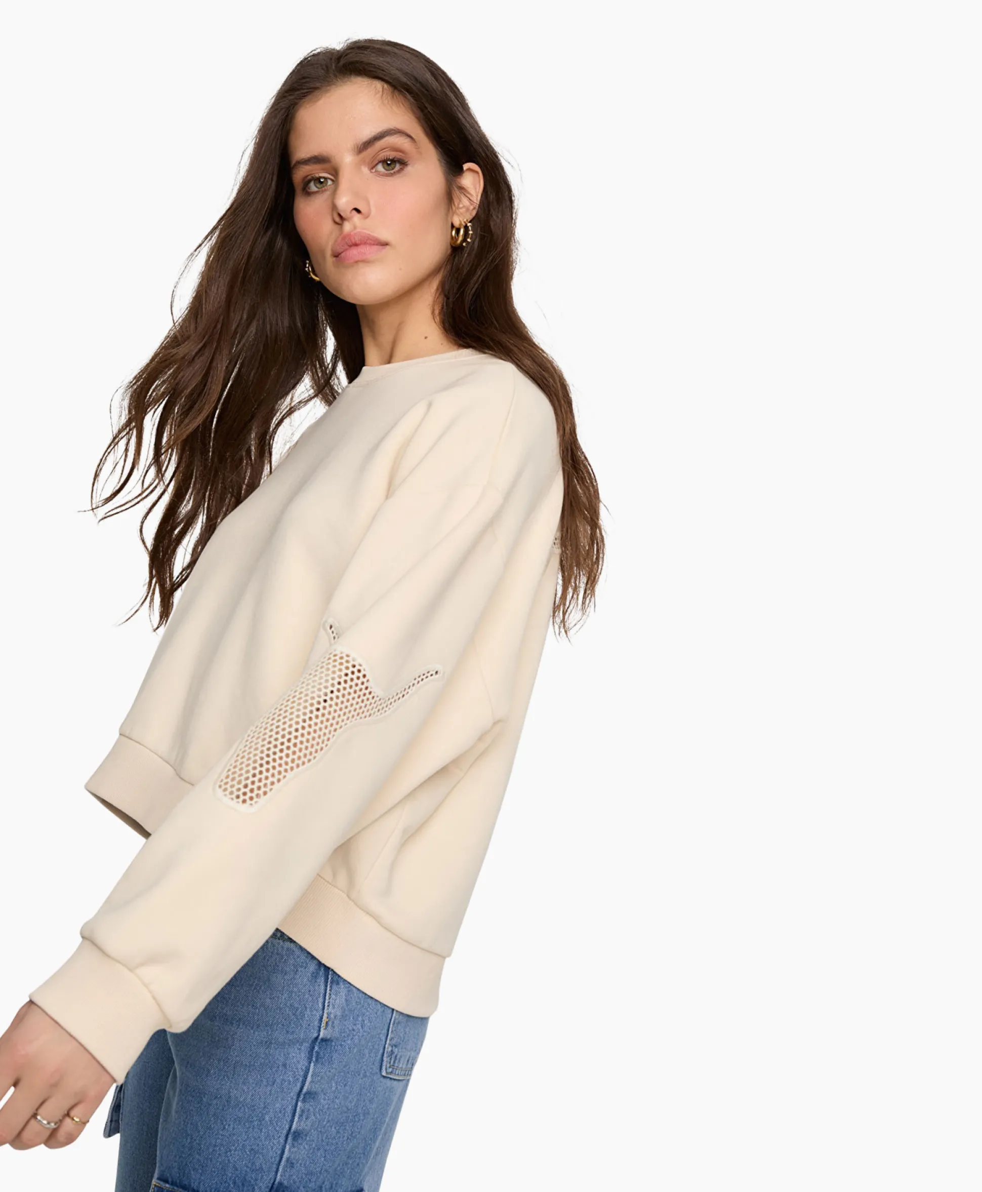 Sale Pullover Knitted Mesh Ecru Dames Truien