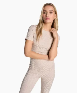 Discount T-Shirt Korte Mouw Knitted A Jacquard Zand Dames T-Shirts & Tops