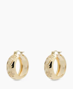 Online Oorbellen Flower Garland Stamped Hoop Earrings Bra Goud Dames Sieraden