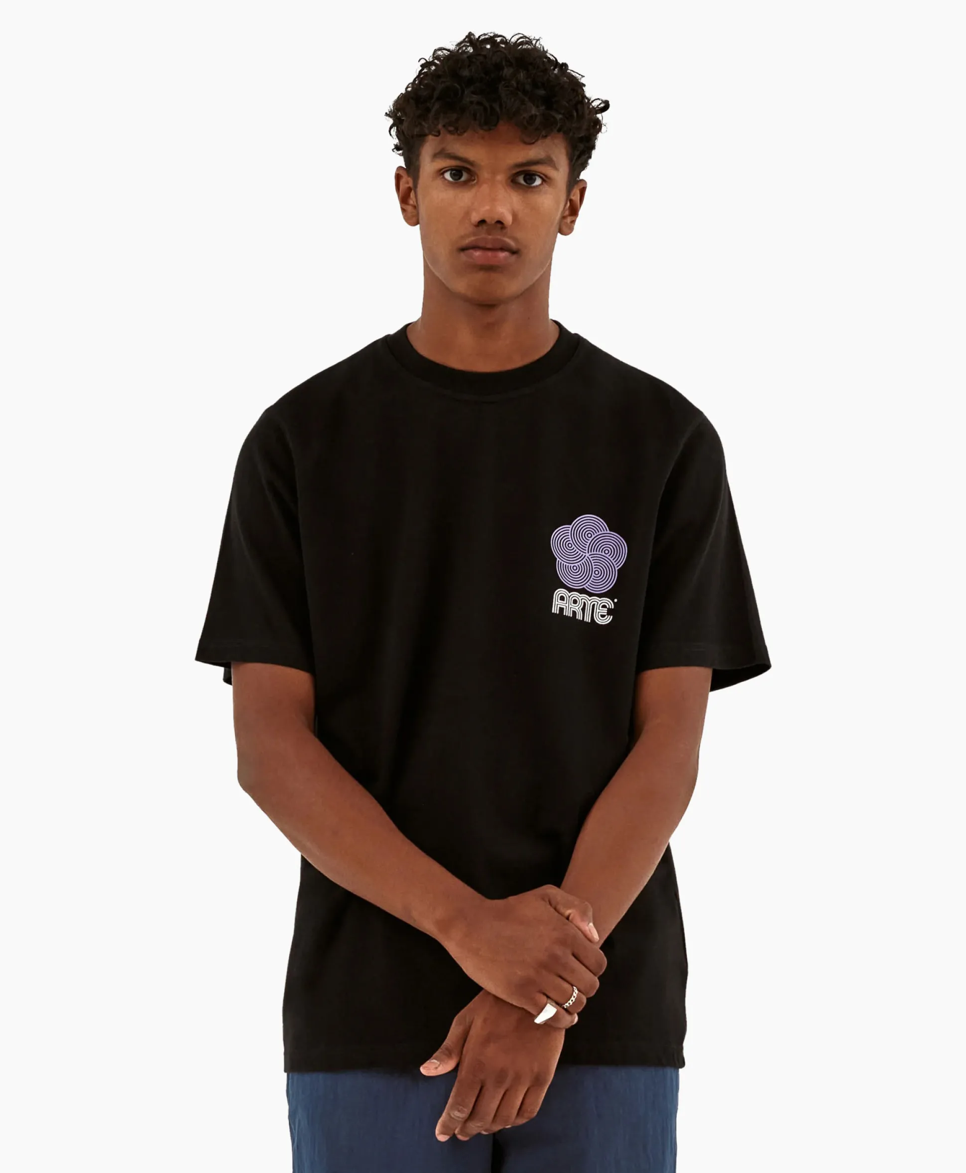 Hot T-Shirt Korte Mouw Circle Flower Back Front Print Zwart Heren T-Shirts