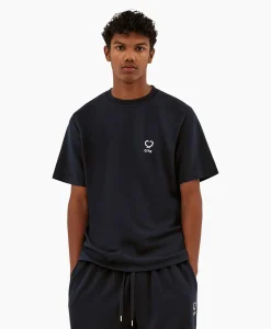 Best Sale T-Shirt Korte Mouw Hearts Leaves Arte Logo Chest Donker Blauw Heren T-Shirts