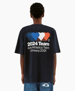 Cheap T-Shirt Korte Mouw Heart France Back Print Donker Blauw Heren T-Shirts