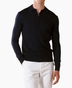 Best Sale Pullover Rib Zip Polos Ls Donker Blauw Heren Truien