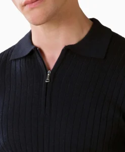 Best Sale Pullover Rib Zip Polos Ls Donker Blauw Heren Truien