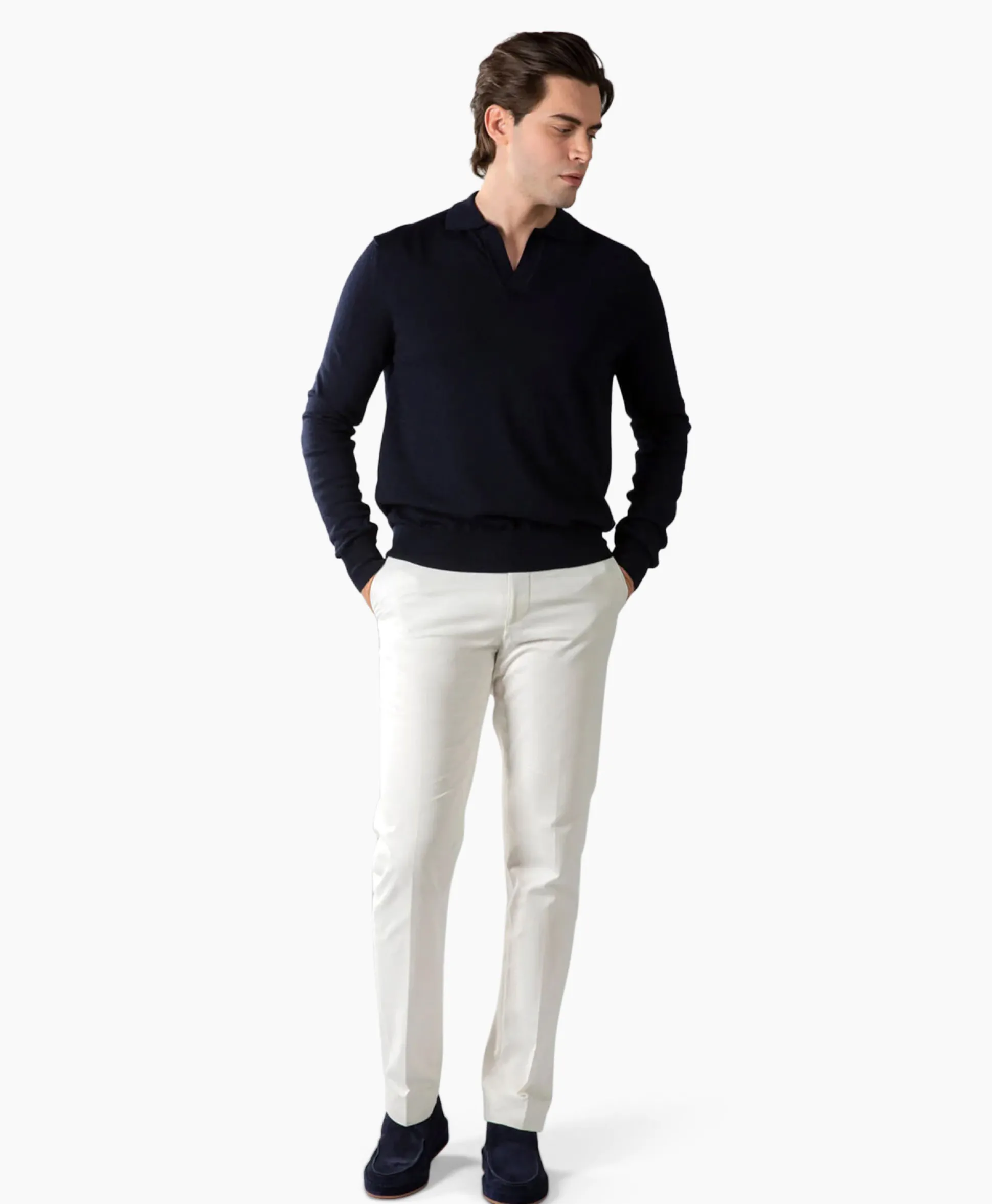 New Pullover Buttonless Polo L Donker Blauw Heren Truien