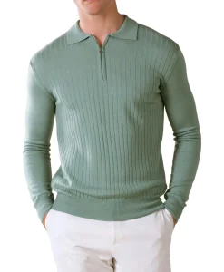 Online Pullover Rib Zip Polos Ls Licht Groen Heren Truien