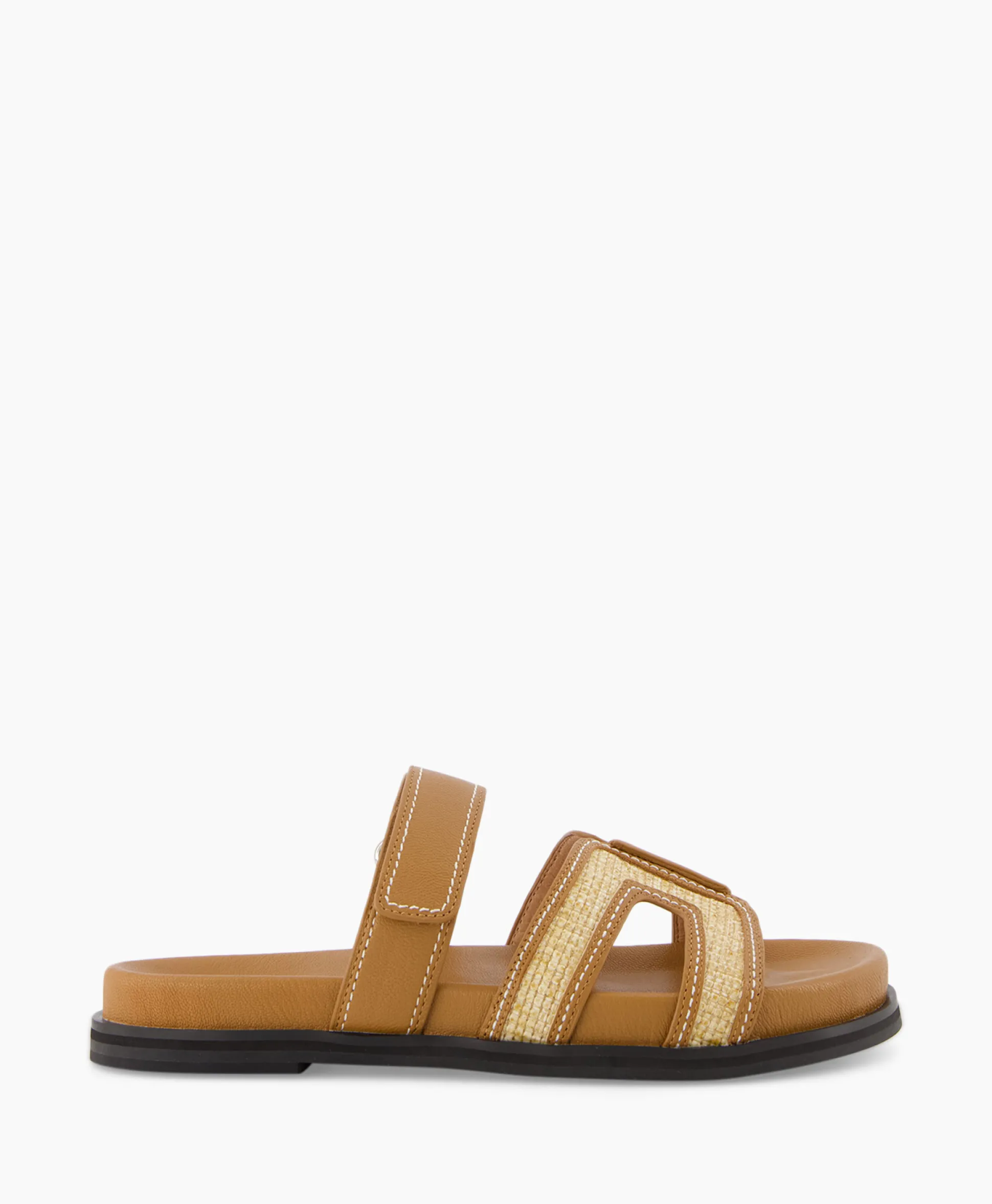 Cheap Sandaal Zonder Hak Leather And Rafia Licht Bruin Dames Sandalen