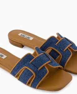 New Sandaal Zonder Hak Leather + Linnen Bruin Dames Sandalen