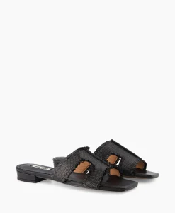 Best Sandaal Zonder Hak Rafia Zwart Dames Sandalen