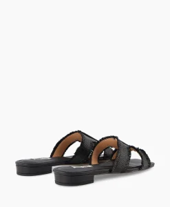 Best Sandaal Zonder Hak Rafia Zwart Dames Sandalen