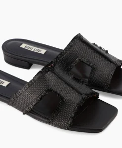 Best Sandaal Zonder Hak Rafia Zwart Dames Sandalen