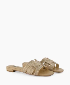 Outlet Sandaal Zonder Hak Strass Beige Dames Sandalen