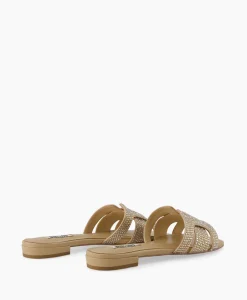 Outlet Sandaal Zonder Hak Strass Beige Dames Sandalen