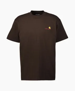 Outlet T-Shirt S/S American Script Organic Cotton Donker Bruin Heren T-Shirts