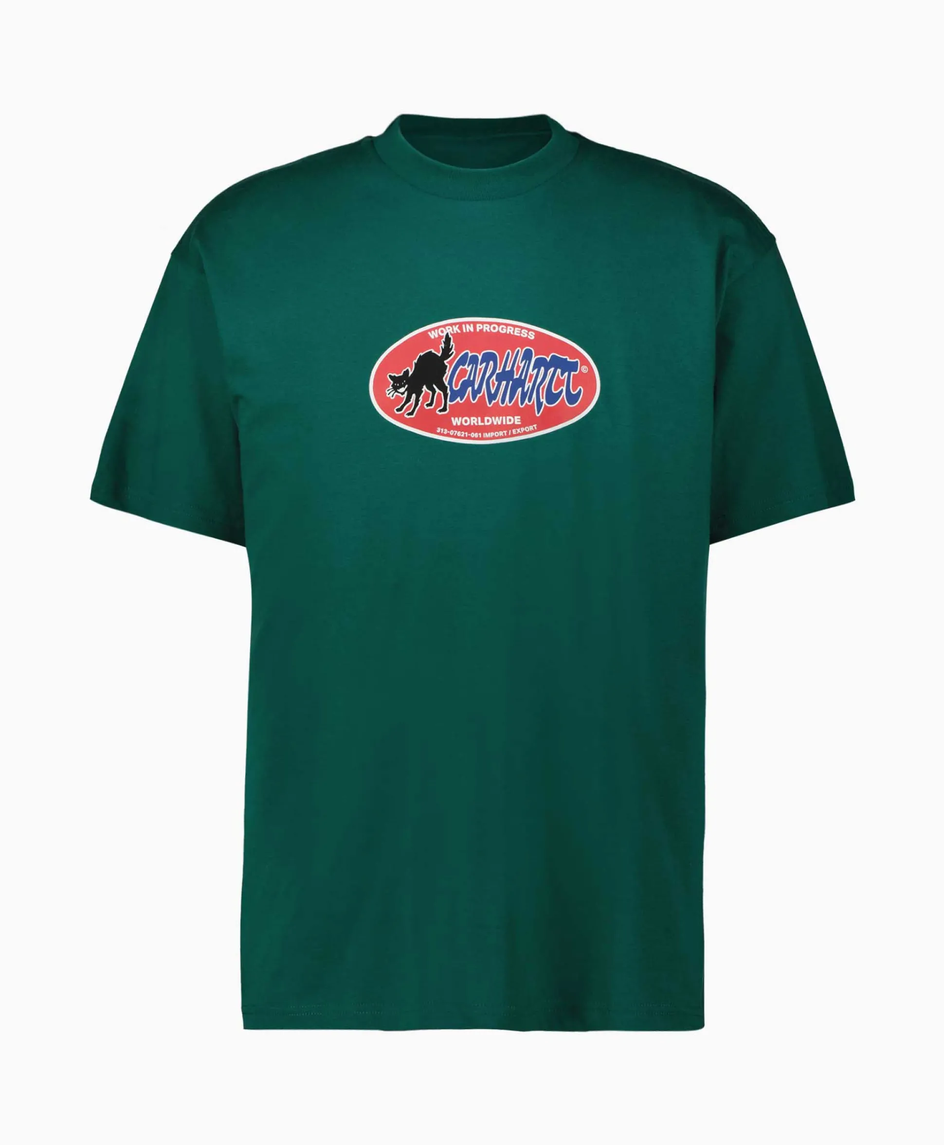 Outlet T-Shirt S/S Cat Sticker Organic Cotton Groen Heren T-Shirts