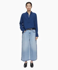 Outlet Blouse Open Neck Blauw Dames Blouses