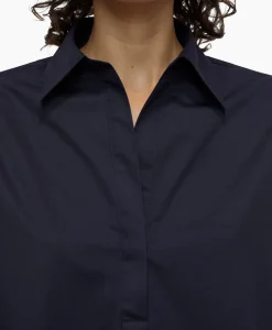 Discount Blouse Open Neck Tunic Donker Blauw Dames Blouses