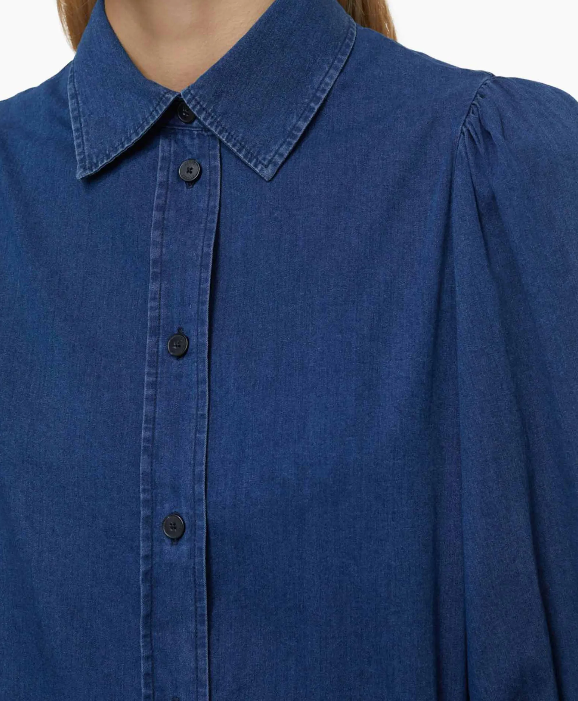 Store Blouse Voluminous Sleeve Donker Blauw Dames Blouses