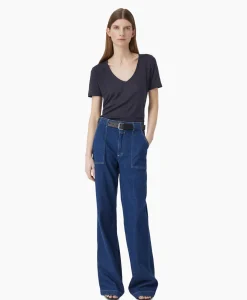 New T-Shirt Korte Mouw V-Neck Blauw Dames T-Shirts & Tops