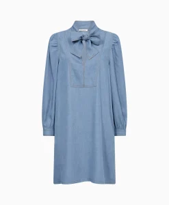 Hot Co'Couture Mini Jurk Titus Denim Bow Blauw Dames Jurken