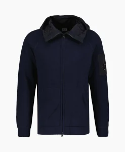 Clearance Vest Cotton Mixed Hooded Knit Donker Blauw Heren Vesten