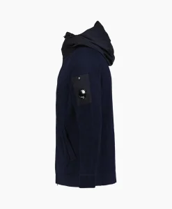 Clearance Vest Cotton Mixed Hooded Knit Donker Blauw Heren Vesten