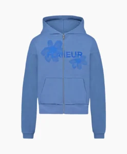 Clearance Flaneur Hoodie Floral Watercolor Zip Up Blauw Heren Truien