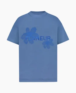 Online Flaneur T-Shirt Korte Mouw Floral Watercolor Blauw Heren T-Shirts
