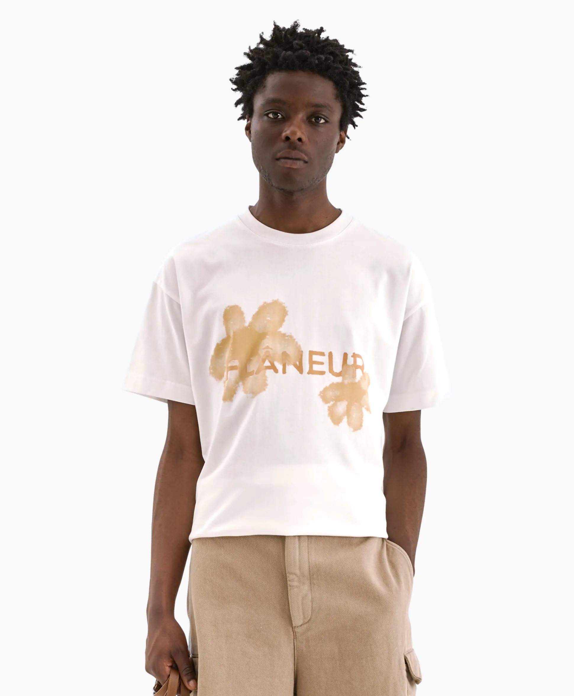 Fashion Flaneur T-Shirt Korte Mouw Floral Watercolor Wit Heren T-Shirts