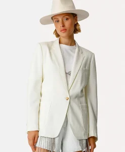 Cheap Blazer Tweed Viscose Silk Jacket Off White Dames Blazers