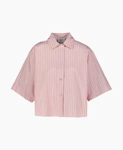 Shop Blouse Chic Striped Taffetas Half Sleeves Boxy Rose Dames Blouses