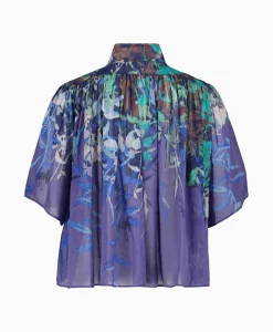 Outlet Blouse Heaven Print Cotton Silk Voile Short Sleeve Paars Dames Blouses