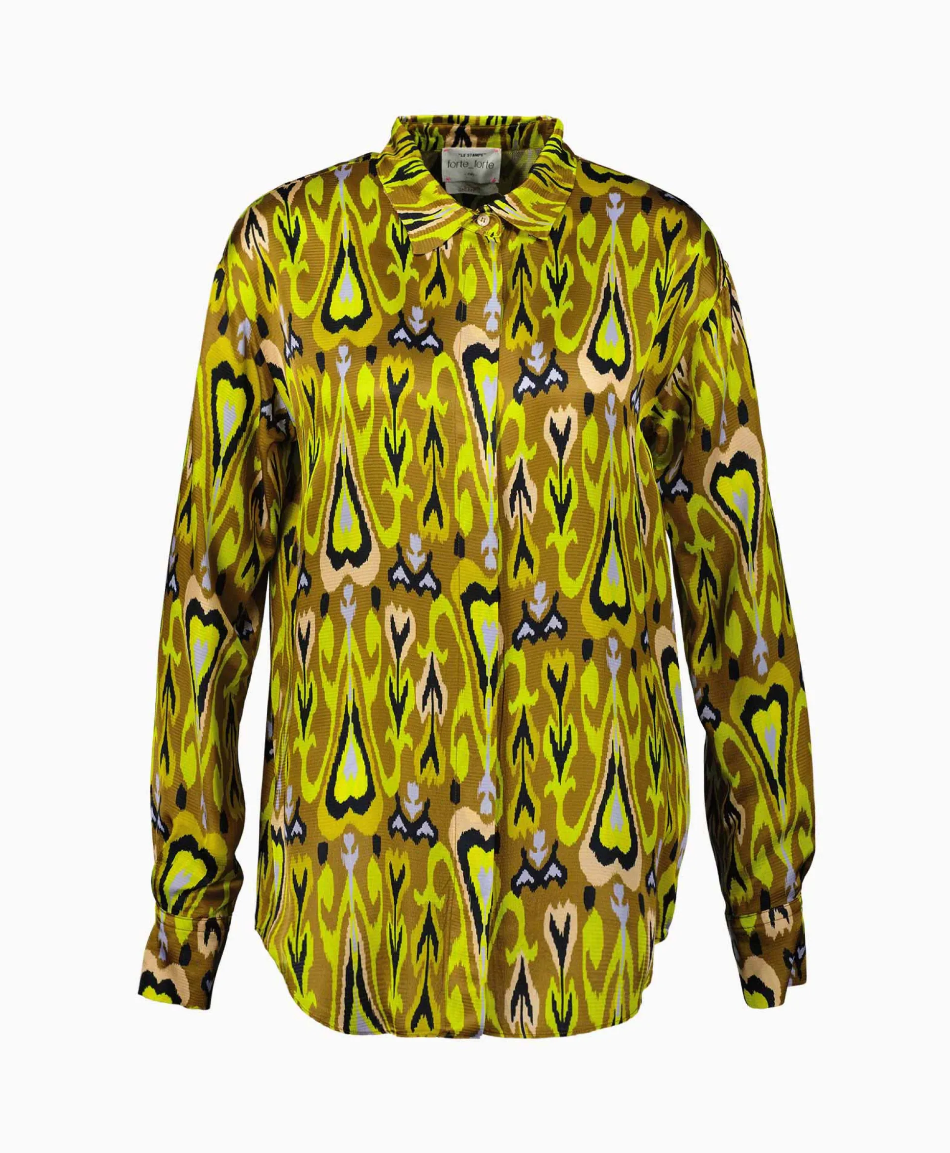 Clearance Blouse Print Satin Shirt Norther Light Geel Dames Blouses