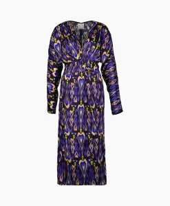 Sale Midi Jurk Print Satin Dress Norther Light Paars Dames Jurken