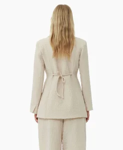 Hot Blazer Textured Suiting Tiestring Beige Dames Blazers