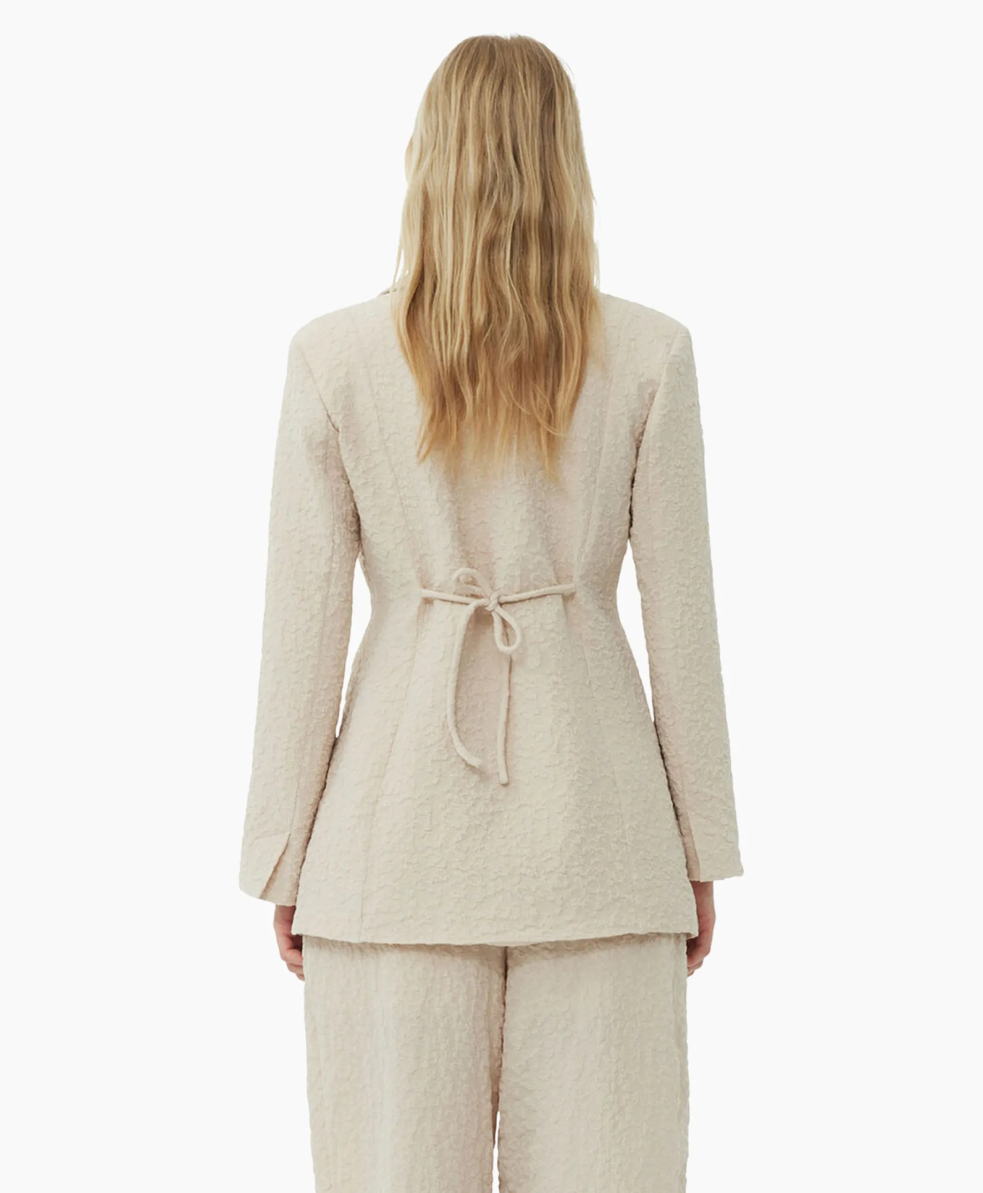 Hot Blazer Textured Suiting Tiestring Beige Dames Blazers