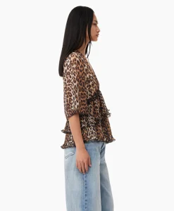 Fashion Blouse Pleated Georgette V-Neck Flounce Bruin Dames T-Shirts & Tops