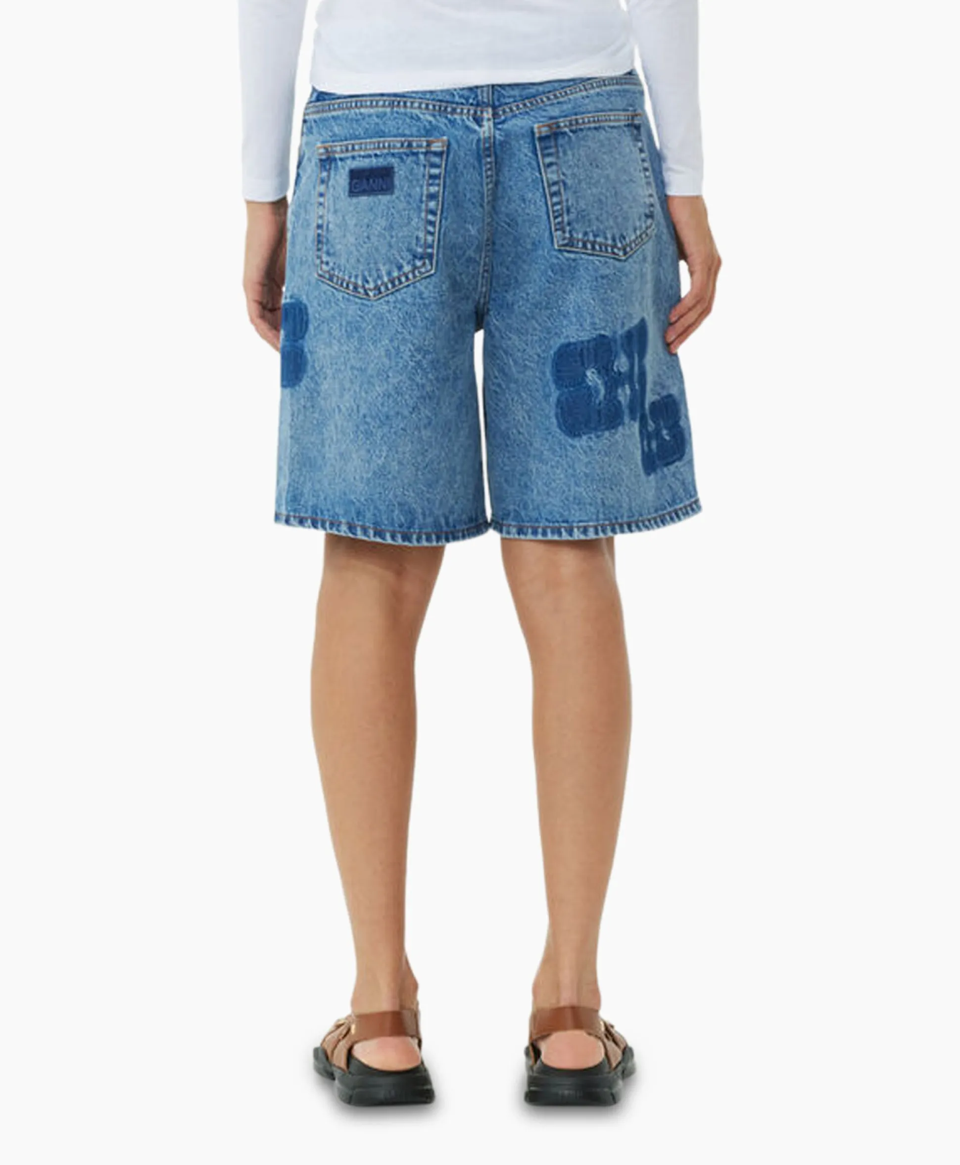 Fashion Korte Broek Patch Denim Blauw Dames Broeken