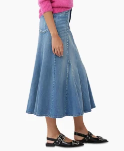 Store Midi Rok Tint Denim Peplum Blauw Dames Rokken