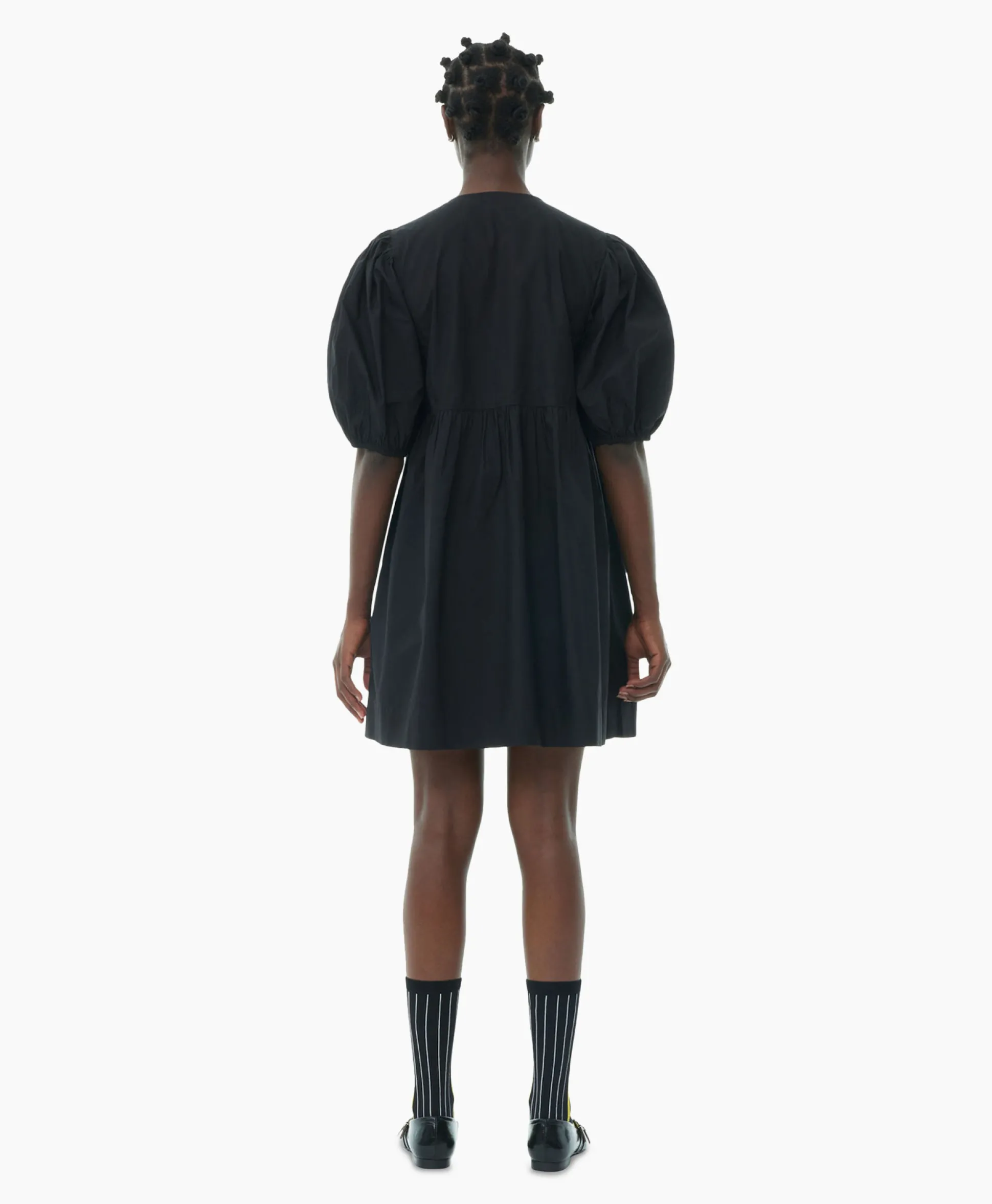 Best Sale Mini Jurk Cotton Poplin Tie String Zwart Dames Jurken