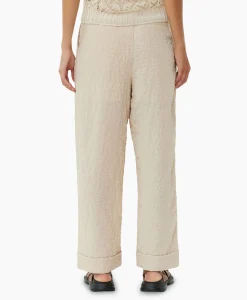 Hot Pantalon Textured Suiting Mid Waist Beige Dames Broeken