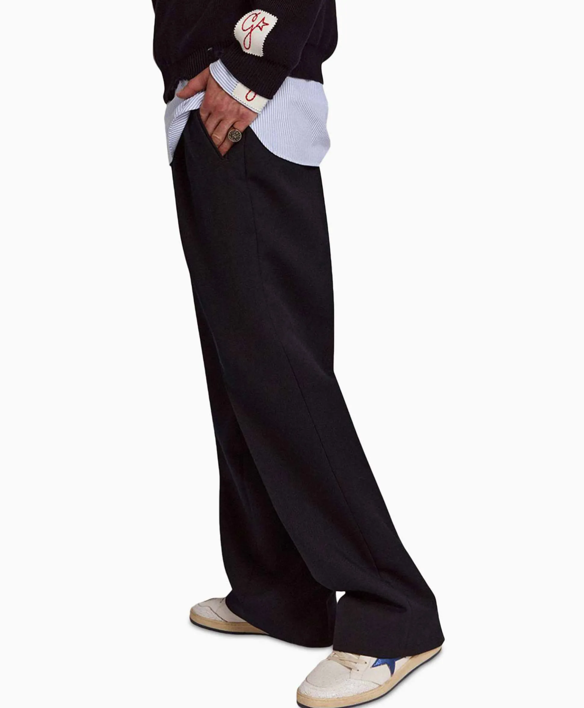 New Broek Golden M Wide Legs Compact Gabardine Wool Donker Blauw Heren Broeken