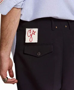 New Broek Golden M Wide Legs Compact Gabardine Wool Donker Blauw Heren Broeken